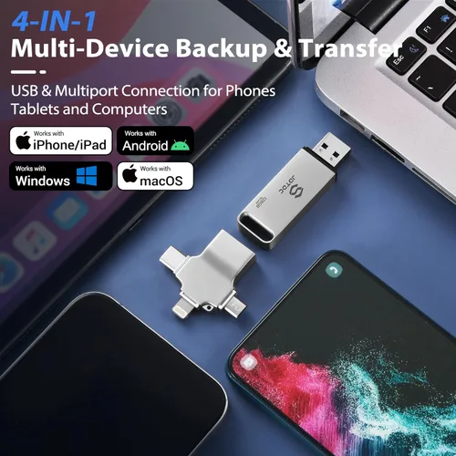 Vista 2 de Photo-Stick para todos los dispositivos 128 GB Auto Auto Foto y Video Backup-USB Drive para iPhone iPad Android Mac y PC – Multipuerto-Flash Drive &