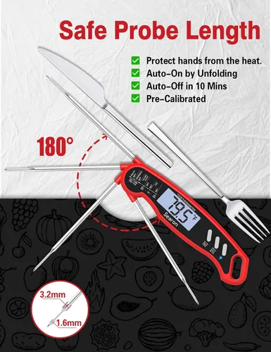 Vista 3 de Searon Termómetro digital para carne, termómetro digital de alimentos con lectura instantánea, retroiluminación e impermeable, termómetro de cocina
