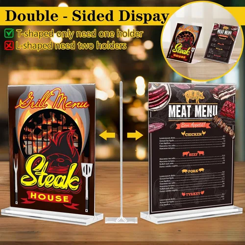 Vista 2 de Soporte para letreros acrílicos de 8.5 x 11 pulgadas, paquete de 2 soportes verticales de plástico transparente de doble cara, soporte de papel