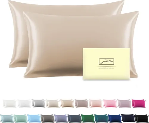 Vista 43 de Funda de almohada de seda para cabello y piel, suave, transpirable y sedosa 100% seda Queen, juego de 2, fundas de almohada de seda de morera