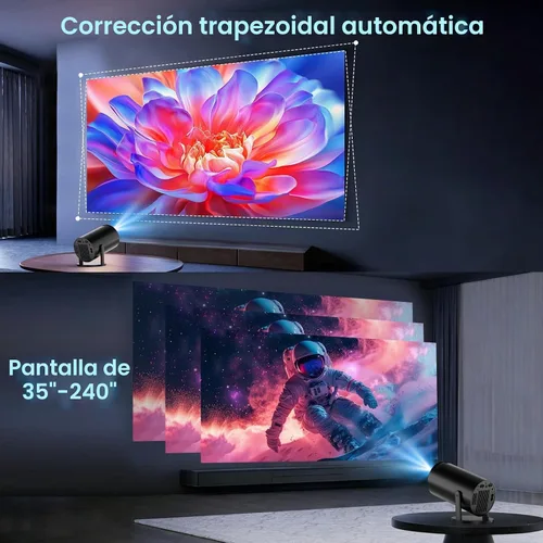 Vista 5 de Mini Projector Support 4K 1080P FHD Portable Projector Built-in App Negro