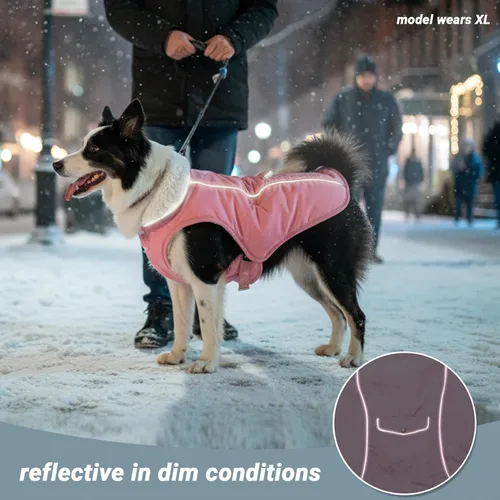 Vista 6 de Abrigo de Invierno para Perro - Ropa Cálida para Perro para Lluvia Nieve Viento Clima Frío - Chaleco Chaqueta para Mascotas Reflectante Ajustable