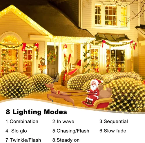 Vista 2 de DBFAIRY Luces de Red de Navidad de 5 x 5 Pies que Funcionan con Batería 100 LED Luces de Red para Arbustos con Control Remoto Temporizador Regulable
