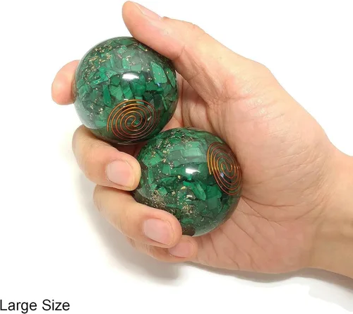 Vista 2 de Top Chi Bolas de baoding de orgonita de malaquita natural para terapia de manos, ejercicio y alivio del estrés (grande de 2 pulgadas)