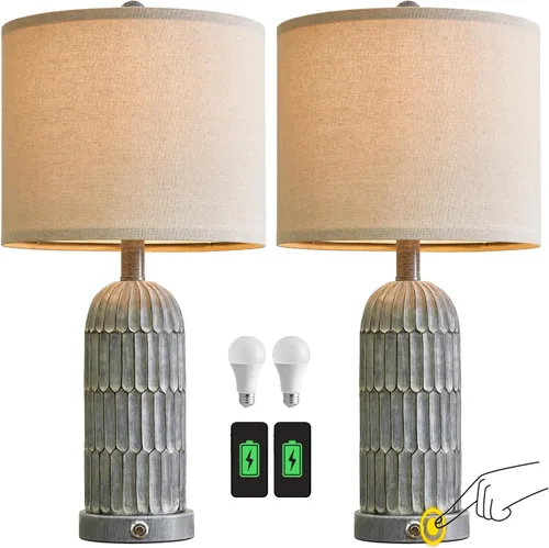 Vista 4 de OYEARS Juego de 2 lámparas de mesa de 22.5 pulgadas con control táctil regulable de 3 vías con puertos de carga USB duales para dormitorio, sala