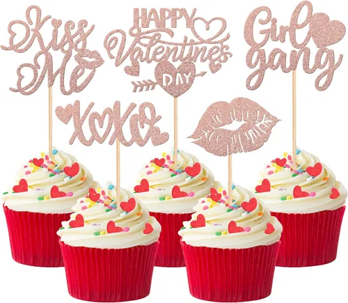 Vista 10 de 24 piezas de decoración para cupcakes con purpurina de dulce amor corazón Be Mine San Valentín para el día de San Valentín, fiesta de cumpleaños