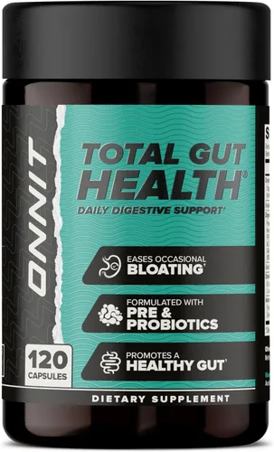 ONNIT Total Gut Health - Suplemento digestivo diario probado IGEN sin OMG para mujeres y hombres con 7 cepas de probióticos, prebióticos, enzimas y