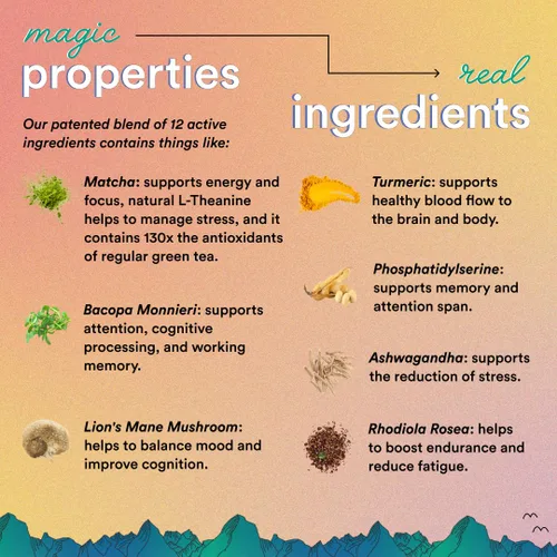 Vista 6 de Magic Mind Focus Energy Drink Shots - Sin nerviosismo, alivio del estrés, Ashwagandha, hongos funcionales, té verde matcha, vitamina B12, vitamina