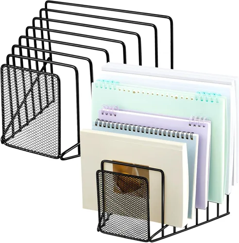 2 Pcs 7 Section Wire File Organizer for Desk, Metal Mesh Incline File Holder, Letter & Magazine Folder Rack, Desktop Paper Sorter for Home Office