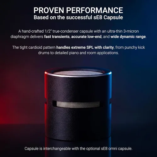 Vista 3 de SE ELECTRONICS BL8 Micrófono de límite medio cardioide para tambores, piano de cola, ambiente, Miking de piso y escenario y más, micrófono