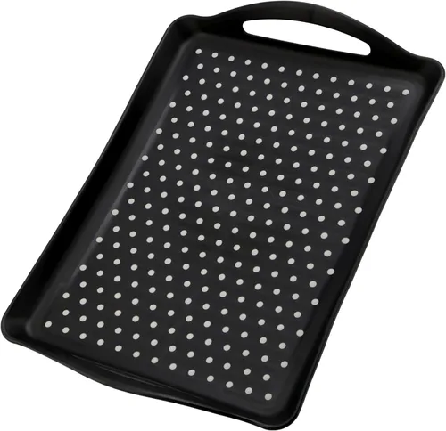 Vista 6 de Paquete de 4 bandejas antideslizantes para servir alimentos con asas, bandeja rectangular de plástico de 16.5 x 11.4 x 1.57 pulgadas, bandeja negra