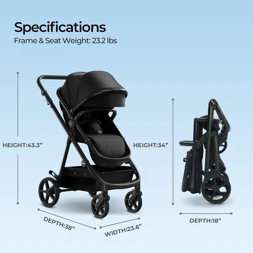 Vista 7 de Mompush Meteor2 - Cochecito de bebé 2 en 1 con modo recién nacido, compatible con adaptador de asiento de automóvil infantil incluido, cochecitos