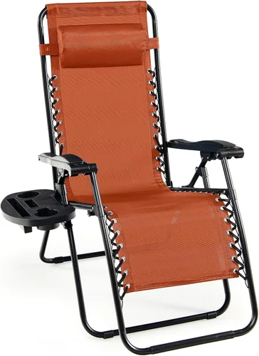 Vista 12 de Goplus Zero Gravity - Silla reclinable, plegable y ajustable con almohada y soporte para tazas para el patio, la piscina, el campamento y exteriores
