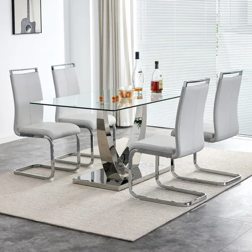 Vista 25 de Juego de mesa de comedor de 63 pulgadas para 4, juego de mesa de comedor dorado moderno para 4, juego de mesa de cocina de mármol sintético