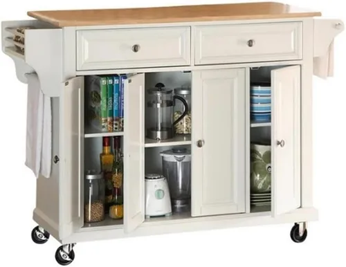 Vista 107 de Crosley Furniture isla de cocina con ruedas, Madera, Blanco