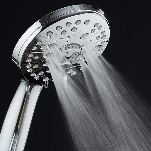 Vista 4 de Cabezal de ducha de mano de lujo de 6 ajustes de alta presión - Manguera de acero inoxidable extra larga de 6 pies - Cara extra grande - Chorros