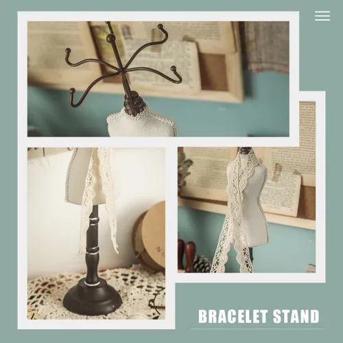 Vista 8 de DOITOOL Wooden Retro Jewelry Holder Organizer with Mannequin Design, Necklace Display Stand and Earring Tree for Home Desktop Storage and Decorative