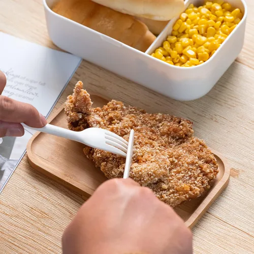 Vista 7 de Bento Box - Lonchera de bambú para adultos, a prueba de fugas, hermética, sin BPA, color blanco