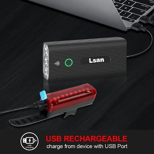 Vista 3 de Luces de Bicicleta Super Brillantes para Conducción Nocturna, Luces de Bicicleta Delanteras y Traseras, Luz de Bicicleta de 3 LED Recargable por