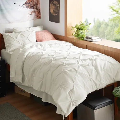 Vista 95 de Bedsure Juego de edredón tamaño individual XL, juego de ropa de cama extra largo de 5 piezas, cama plisada rosa en una bolsa con edredón, sábanas