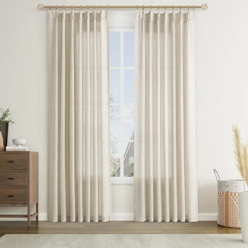 Vista 75 de Joywell Cortinas plisadas de lino de 84 pulgadas de largo, con ojales de clip y pestaña trasera, cortinas semitransparentes para filtrar la luz