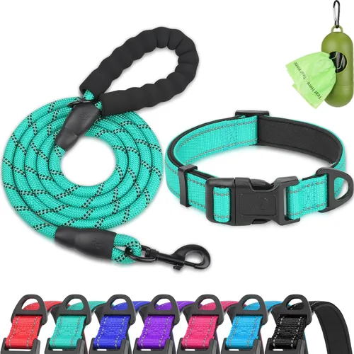 Vista 14 de Dynmeow - Juego de collar y correa reflectante para perro, correa de cuerda de escalada resistente de 6 pies con mango acolchado, collar ajustable