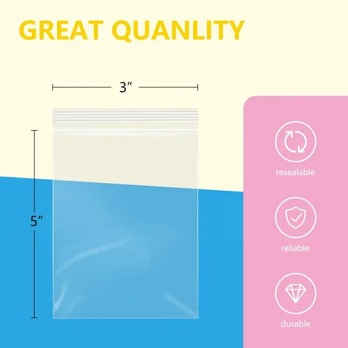Vista 2 de iMailer - 100 unidades- Bolsa transparente con cremallera pequeña de 3 x 5 pulgadas - Bolsas de polietileno de plástico con cierre de 2 mil
