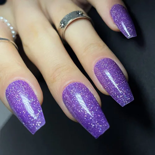 Vista 8 de Redykat 24 uñas postizas a presión de ataúd brillantes hechas a mano, uñas postizas de gel extralargas, purpurina gris