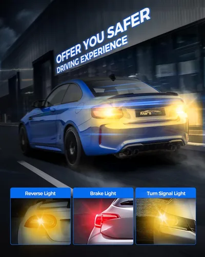 Vista 4 de Marsauto Bombilla LED de señal de giro, 3157 LED ámbar para reemplazo de luz de señal de giro delantera/trasera, con espejo convexo a reflector