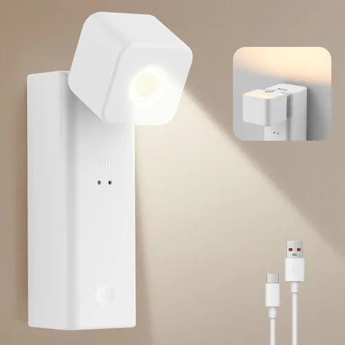 Yochoice Aplique de pared recargable con batería con luz nocturna, lámpara de pared inalámbrica de 4000 mAh, lámpara de lectura LED regulable