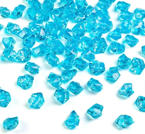 Vista 18 de HappyFiller 14 OZ Gemas acrílicas de imitación de cristal en forma de roca de hielo azul, transparentes mixtas para llenar jarrones de vidrio