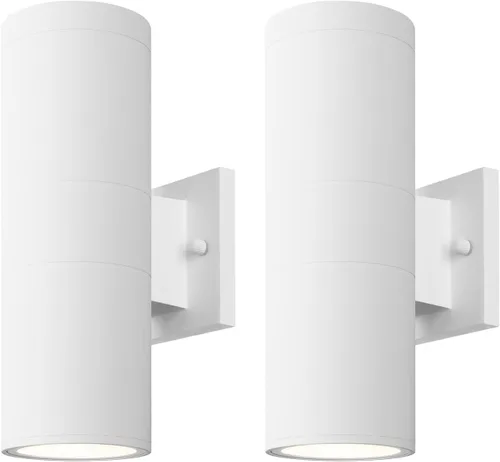 Vista 13 de mirrea Lámpara moderna para porche al aire libre en 2 luces con cilindro de aluminio negro mate y cubierta de vidrio templado, aplique de pared