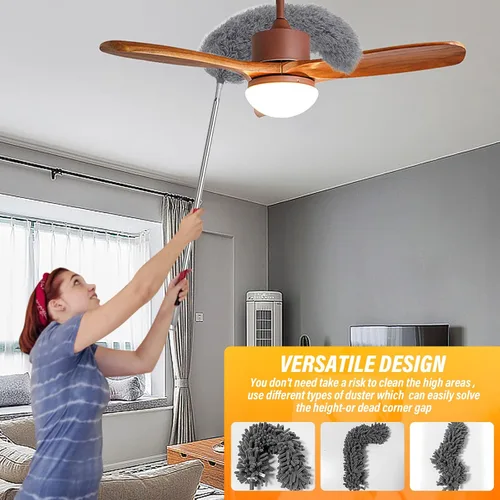 Vista 3 de Plumero de microfibra, 7 plumeros extensibles y flexibles con poste de extensión de 16 a 83 pulgadas, plumeros lavables para limpiar ventilador