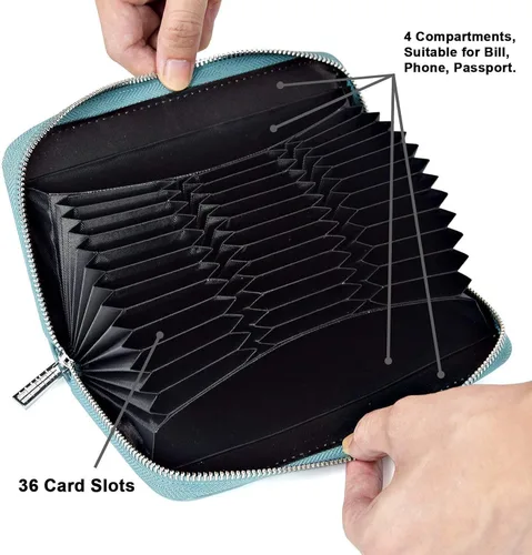 Vista 4 de FEITH & FELLY Cartera para tarjetas de crédito de gran capacidad - Cartera RFID de cuero seguro para mujeres, 36 ranuras