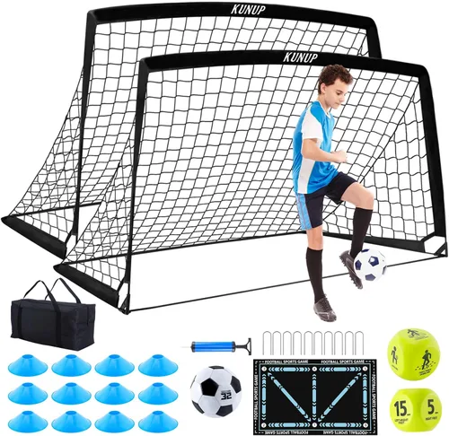 Vista 10 de 2 Set Kids Soccer Goals for Backyard with Training Equipment, Portable Foldable Practice Nets with Ball, Dice & Mat, Cones, Air Pump and Carry Bag