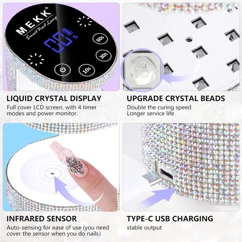 Vista 2 de MEKK Mini luz UV inalámbrica para uñas de gel – Mini lámpara de uñas LED UV recargable de 24 W con control táctil y sensor automático, pequeña