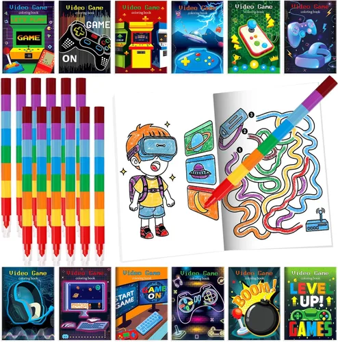 Vista 20 de BenLouis 24 mini libros para colorear de héroe para niños con 24 crayones apilables, recuerdos de fiesta de héroes, libros de actividades a granel