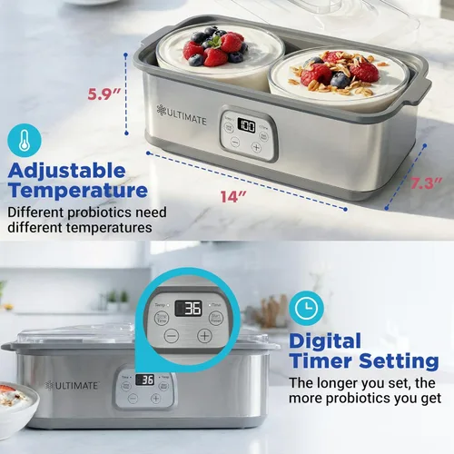 Vista 2 de Ultimate Máquina de yogur probiótico con control de tiempo y temperatura ajustable, haz billones de probióticos para una mejor salud intestinal. Dos