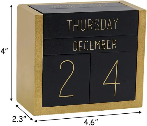 Vista 2 de Juegoal Calendario perpetuo de madera, bloque de madera, calendario diario, accesorios de escritorio de oficina (negro)