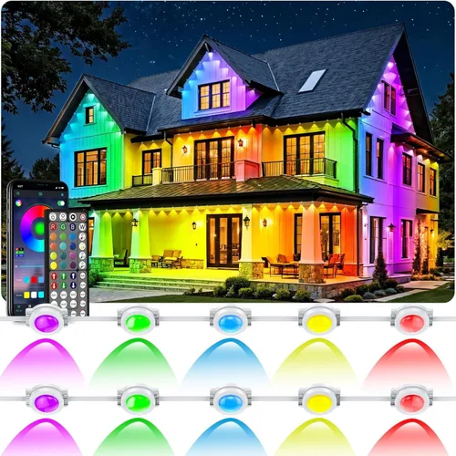 Vista 8 de RCUICA Cuerda de luces LED de neón de 100 pies impermeable con control remoto de aplicación inteligente, modos de escena de bricolaje, cronización