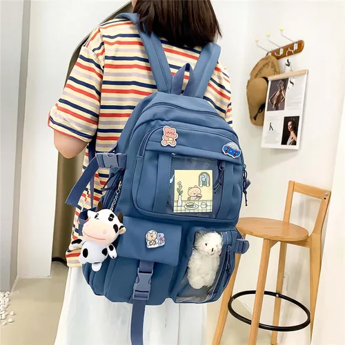 Vista 3 de Kawaii Backpack With cute plush pendant and Kawaii pins,Aesthetic Backpack Cute Kawaii Backpack for School