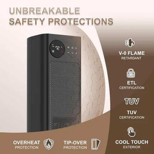 Vista 3 de Tower Heater for Large Room 1500W Space Heater with Thermostat Remote 70° Oscillation Child Safety Lock 12H Timer