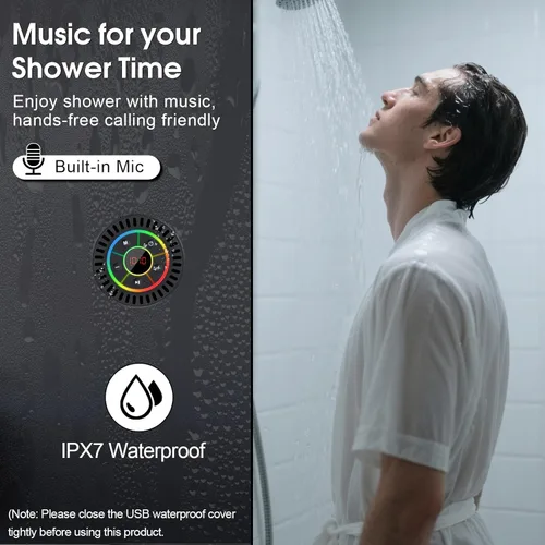 Vista 3 de Altavoz Bluetooth, altavoz de ducha IPX7 impermeable, altavoces Bluetooth inalámbricos con graves intensos, altavoz portátil con luz LED, ventosa