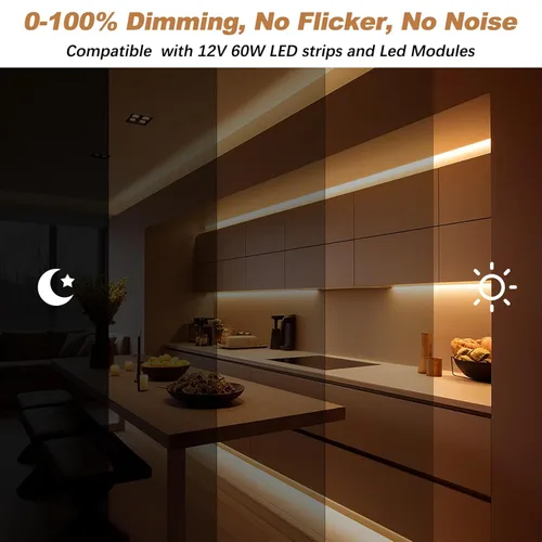 Vista 3 de Controlador LED regulable de 12 V, transformador LED Triac ELV/MLV de 60 W compatible con interruptores Lutron y Leviton, fuente de alimentación LED
