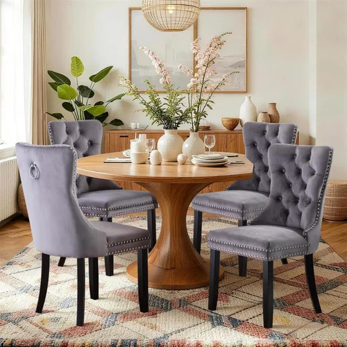 Vista 132 de SoarFlash Juego de 6 sillas de comedor de terciopelo, silla lateral de respaldo alto, silla lateral tapizada moderna de alta gama con capitoné