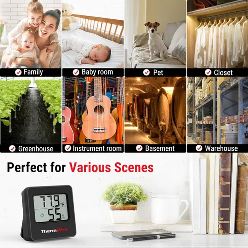 Vista 7 de ThermoPro TP157 - Termómetro higrómetro interior para el hogar, termómetro de habitación, medidor de humedad con sensor de humedad de temperatura