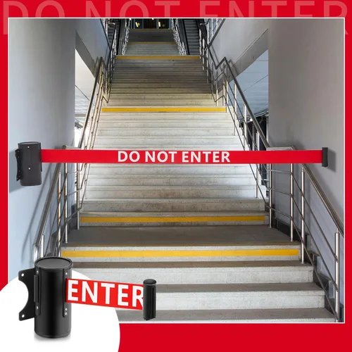 Vista 6 de Landical 2 unidades de 16 pies de montaje en pared retráctil cinturón de barrera de señal de no entrar cinturón de seguridad cuerda de barrera