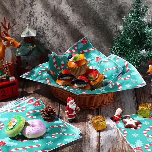 Vista 5 de Yahenda 150 piezas de papel de cera de Navidad, hojas de papel de pergamino decorativo impermeable para panadería, resistente a la grasa