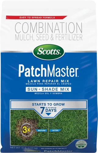 Vista 8 de Scotts PatchMaster - Mezcla de reparación de césped Sun + Shade Mix, combinación de semillas de hierba, fertilizante y mantillo, 4.75 libras