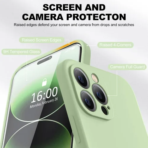 Vista 2 de BossKiss Funda compatible con iPhone 14 Pro Max de 6.7 pulgadas, funda de silicona líquida de alta calidad tacto aterciopelado 2 protectores